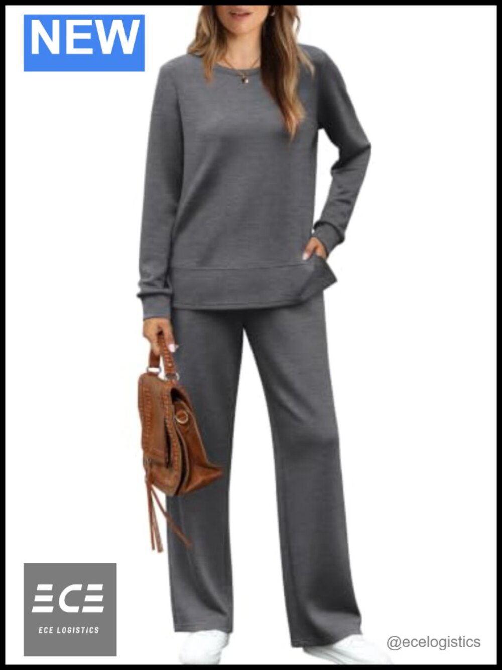 Womens 2 Piece Lounge Set Wide Leg Sweatsuit Crewneck Travel Outfit